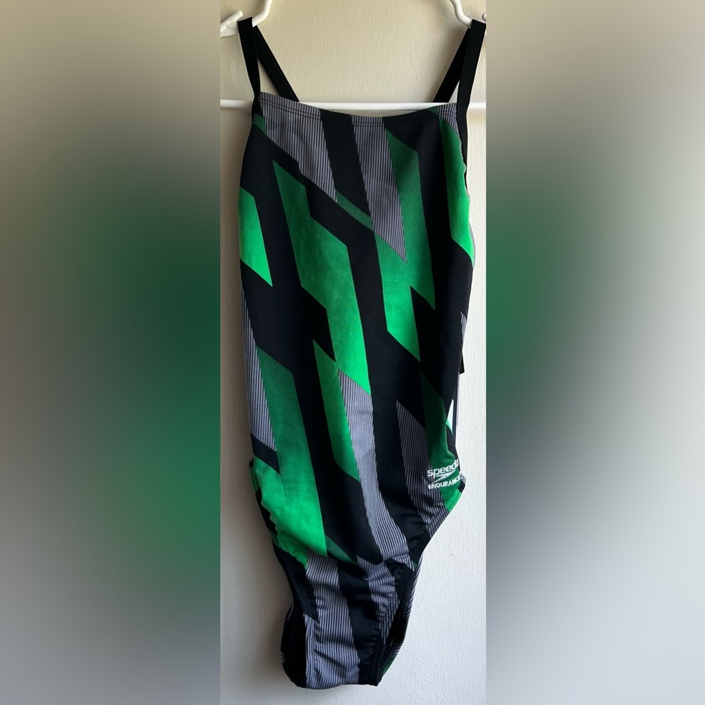 Speedo Women's Geometric Green and Black One Piece